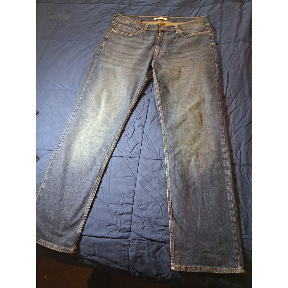 Levis Signature Straight Denim Blue Jeans Mens 36x32 Medium Wash ‎ Faded Thighs